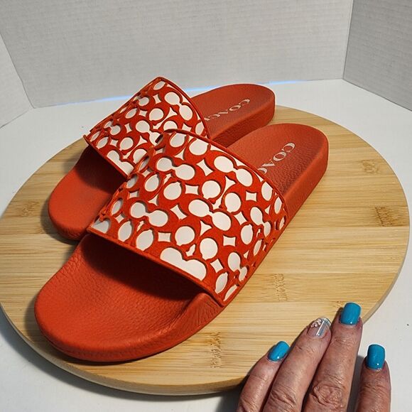 COACH Udele Signature Rubber Slides Fiery Red, Sz 10 B With Box Limited Edition - Picture 8 of 16